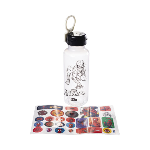 Botella Plática Abre Fácil Spiderman 600 ml con Adhesivos U