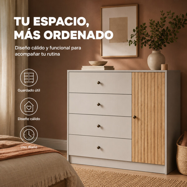 Cómoda Cajonera ComboHome 4 Cajones 1 Puerta Calidad Premium Blanco 1