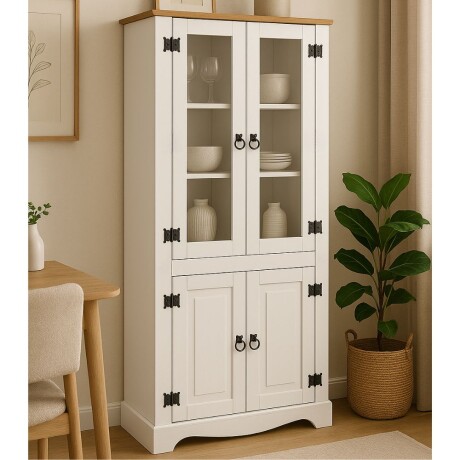 Biblioteca con Cristalero Línea Naturale Blanco/Roble