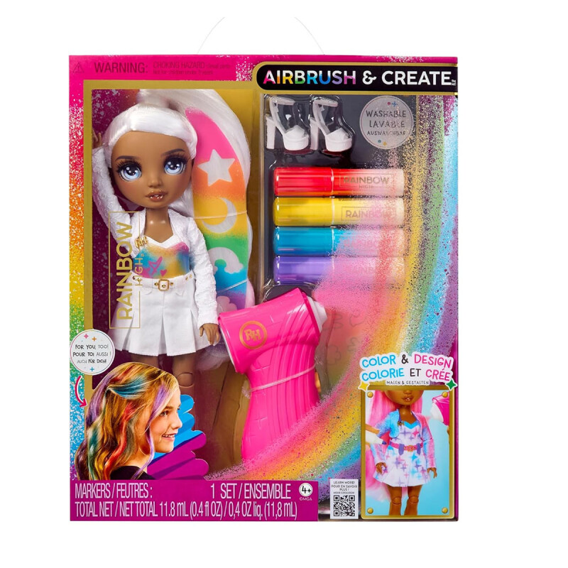 Rainbow High Muñeca Gris con Kit de Aerógrafo, Rotuladores Arco Iris Lavables Rainbow High Muñeca Gris con Kit de Aerógrafo, Rotuladores Arco Iris Lavables