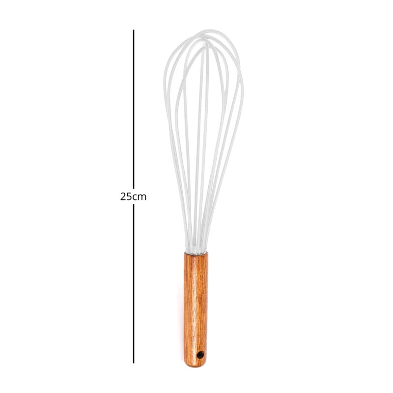 Batidor manual Silicona 25CM Mango Acacia BLANCO