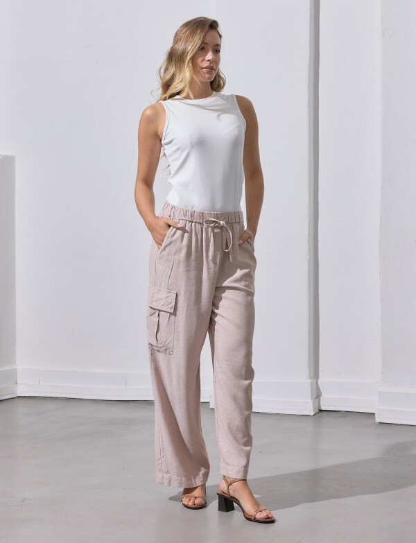 Pantalon Lino Wide Leg Bls TOSTADO