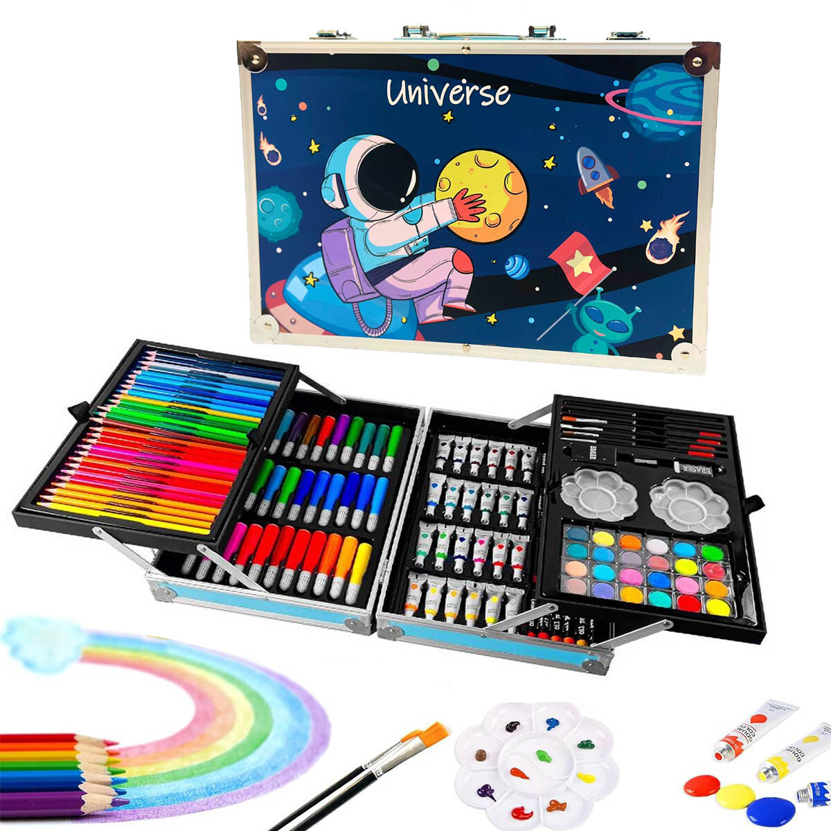 Set Valija Metálica Arte Escolar Didáctico 145 Piezas - Esc002003-ast 
