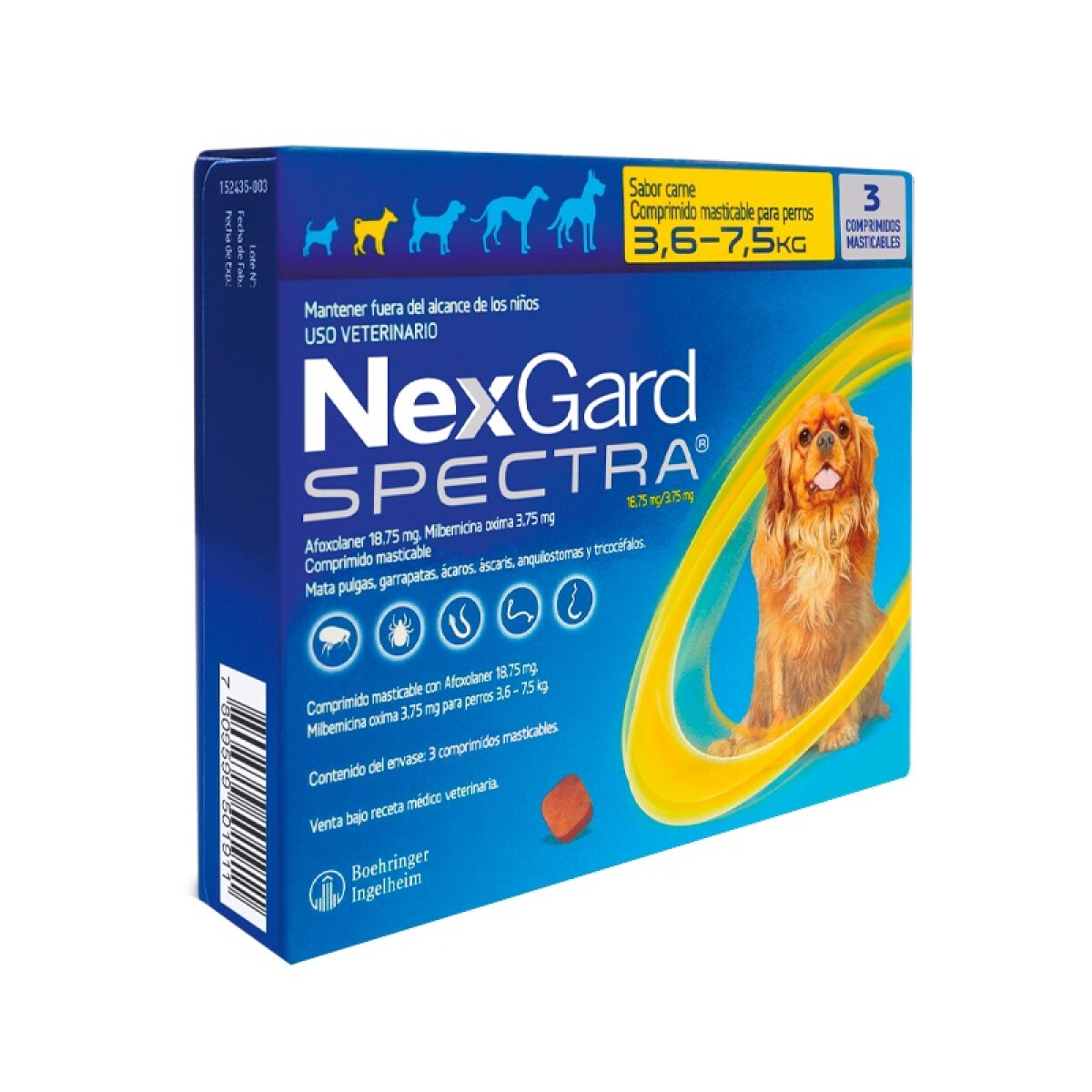 NEXGARD SPECTRA X 3 COMPRIMIDOS ANTIPARASITORIO INTERNO Y EXTERNO - DE 3,6 A 7,5 KG 