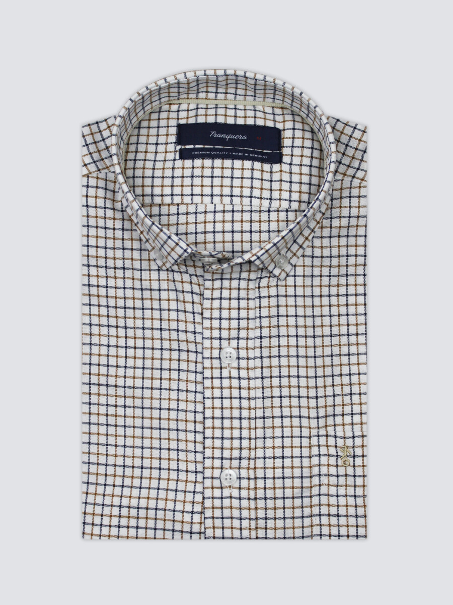 Camisa de Hombre Premium a Cuadros - Cuadros marrones con azul 