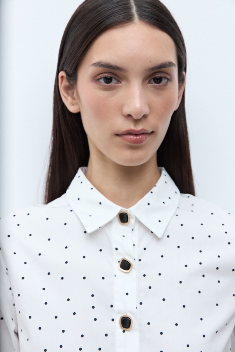 Blusa lunares cuello camisa crudo