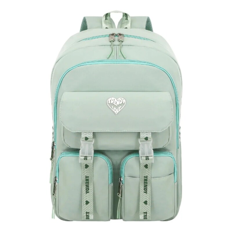 Mochila Trendy Urbana Dama Liviana Con Bolsillos Verde Agua