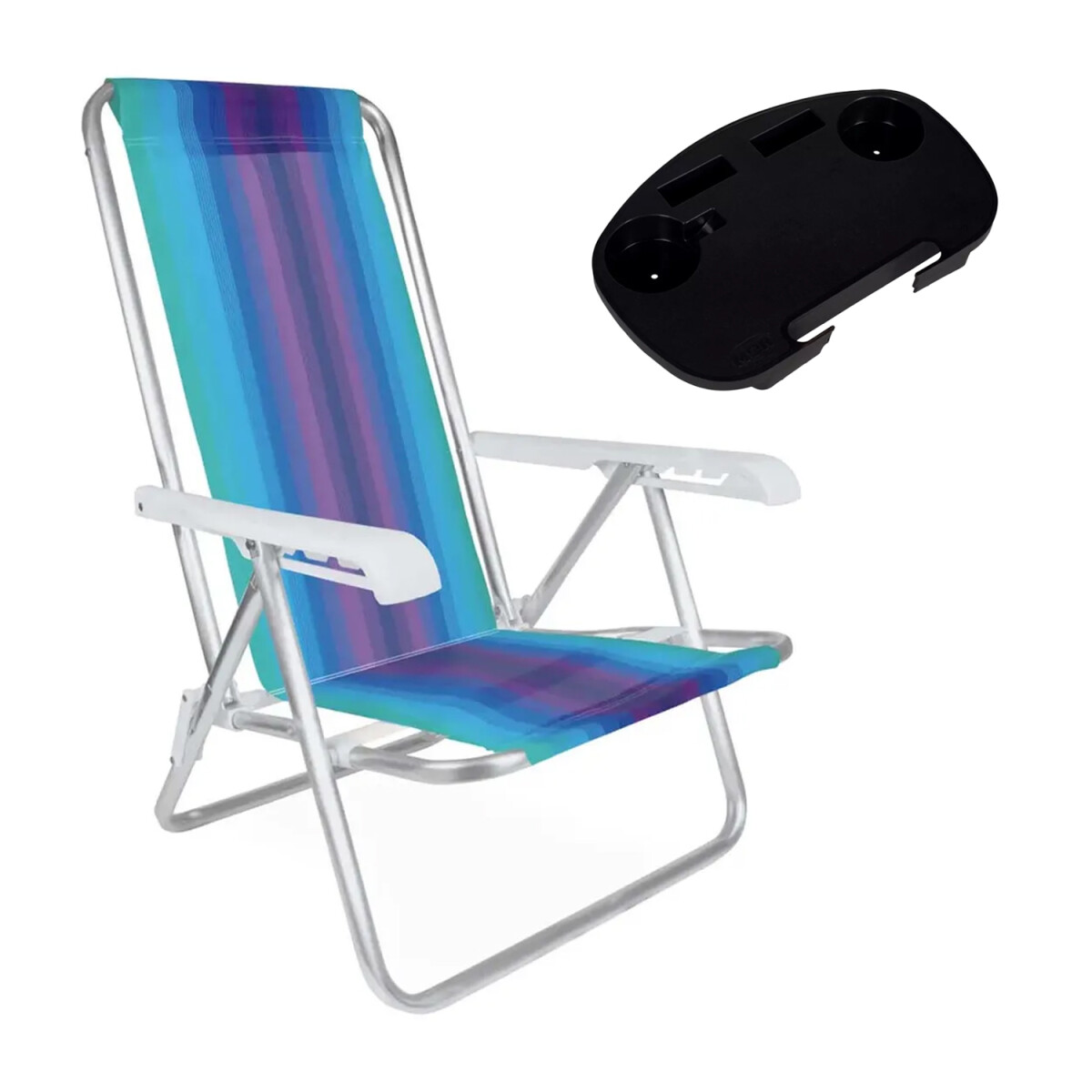 Silla Reclin 4Pos Aluminio 100Kg + Mesa Plastico Divisiones - Verde Agua/violeta 