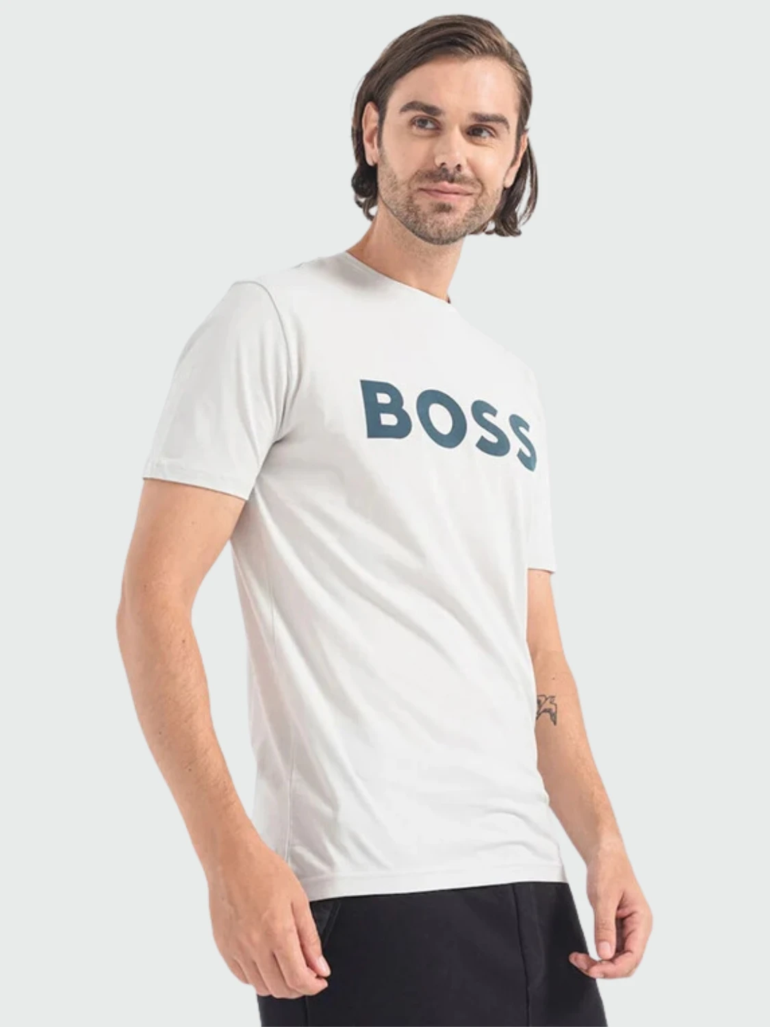 Hugo Boss -Remera de algodón con logo, regular fit , THINKING Gris
