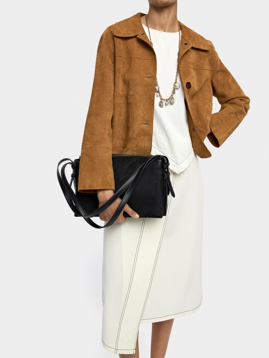 Bolso De Hombro Efecto Piel negro