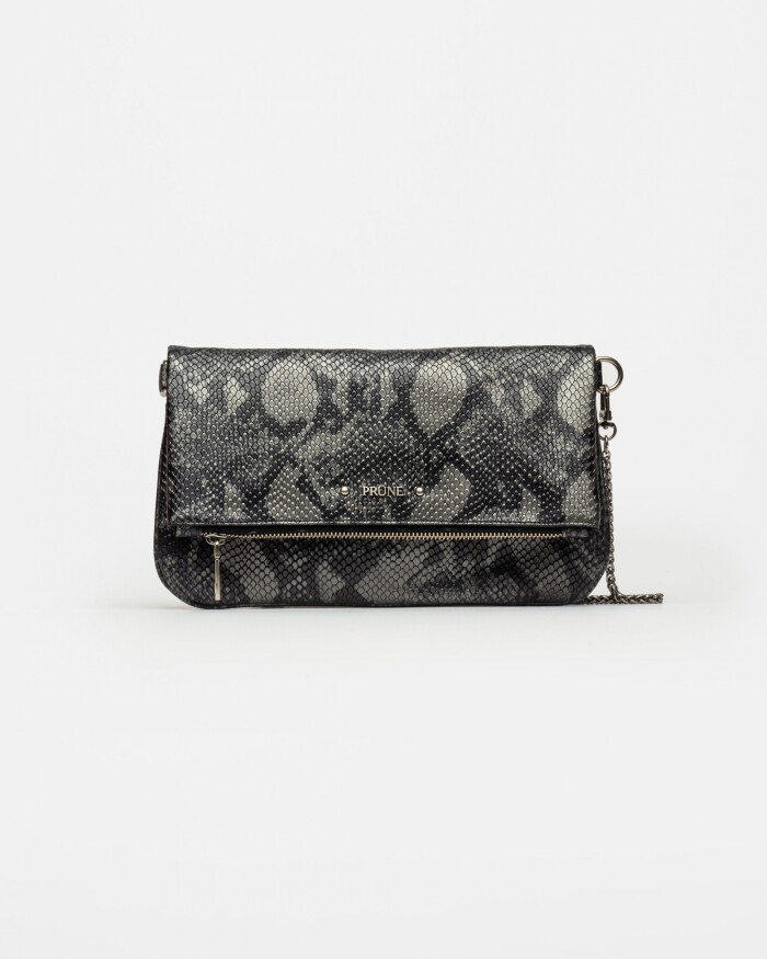 Bandolera Honey En Cuero Grabado Snake Metalizado Gris