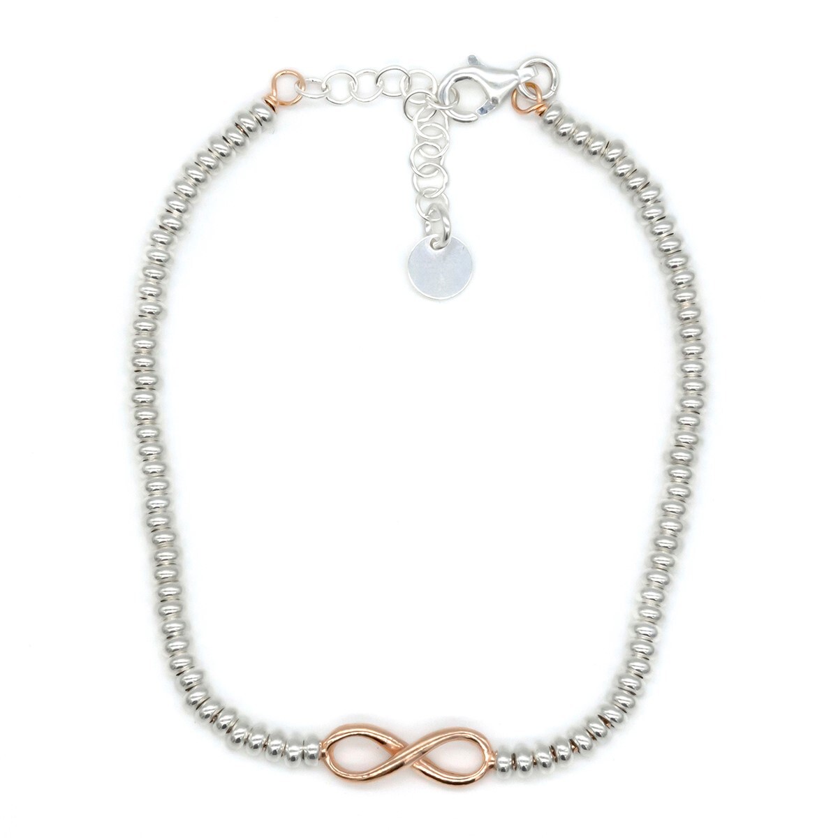 Pulsera de plata 925 y baño de oro rosado, INFINITO. 