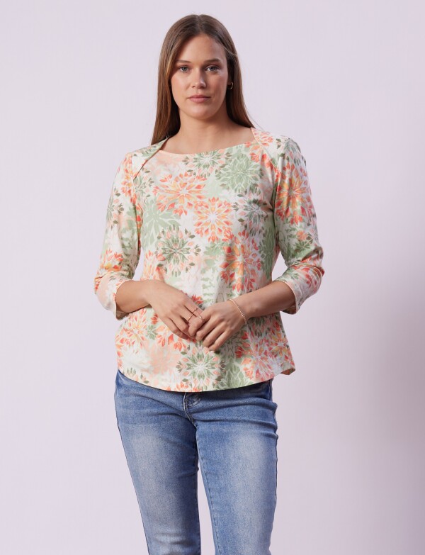 Remera Algodon Flores MULTI/VERDE