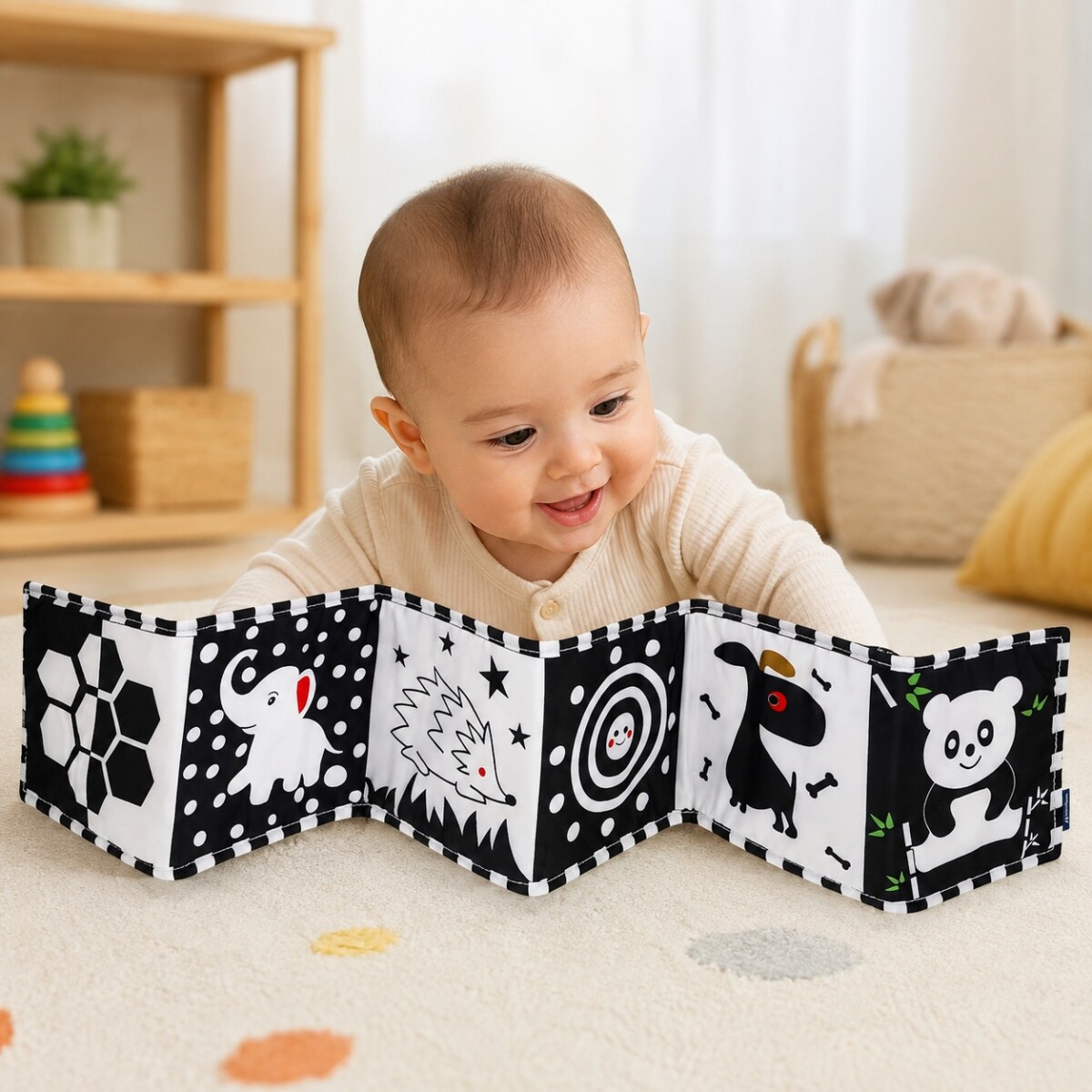 Libro Textil para Bebe Blanco y Negro - Alto Contraste 