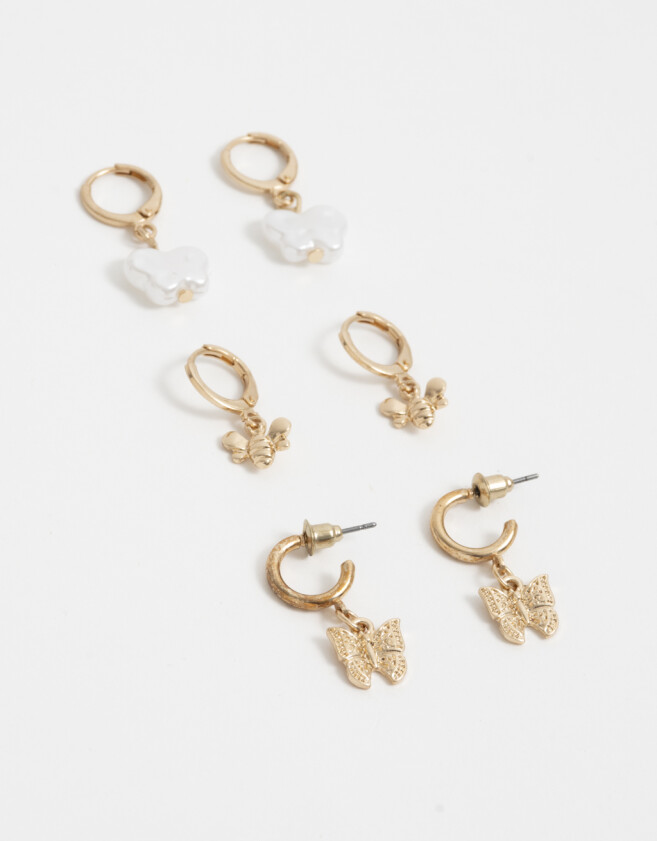 Aros Argollas Set Mariposas Aros Argollas Sets De Animalitos - Dorado