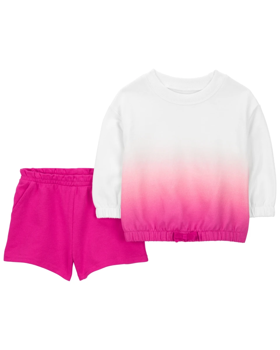 Set dos piezas de algodón, short y buzo diseño dip-dye 