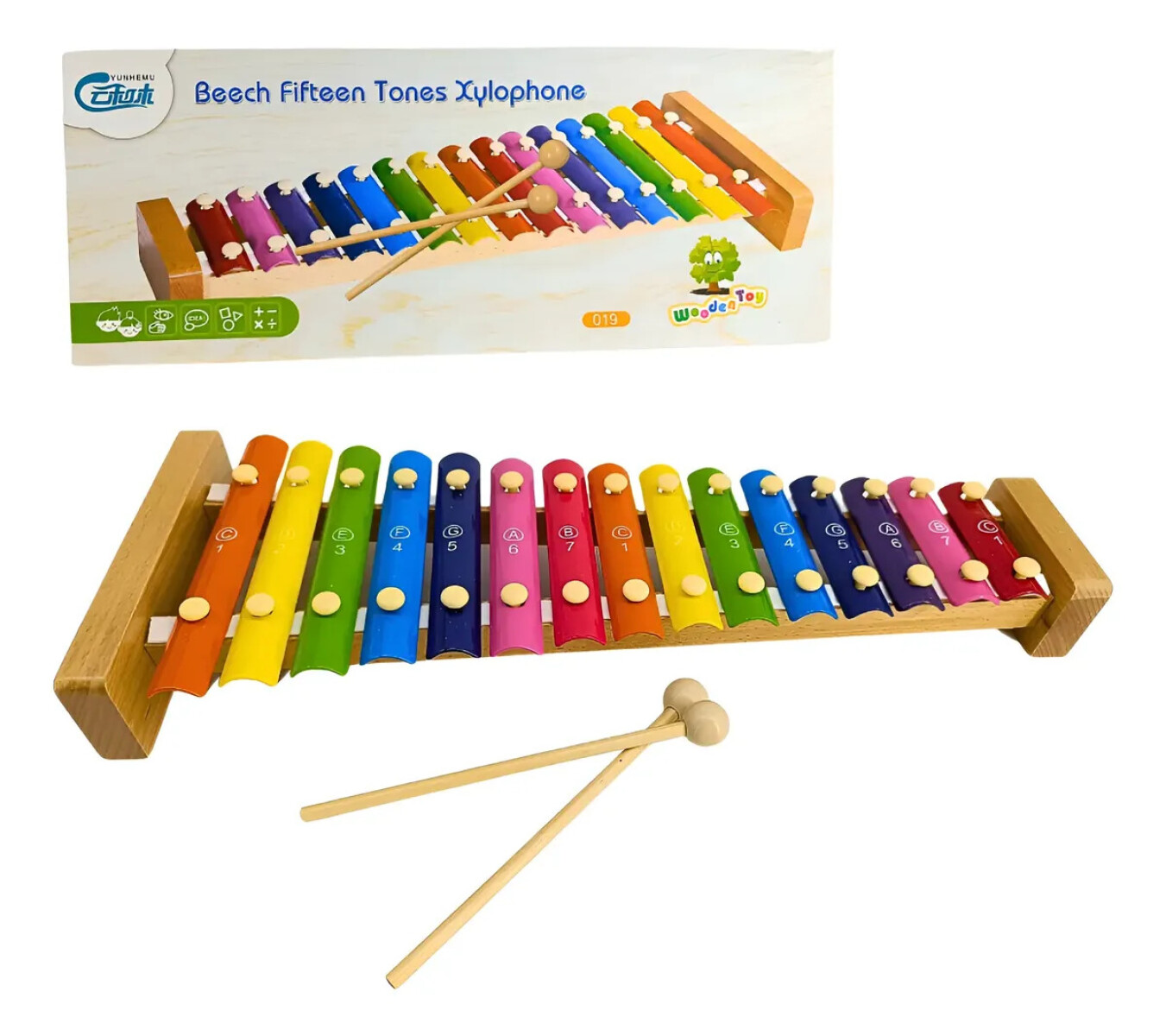Xilófono infantil de madera de 15 teclas. 