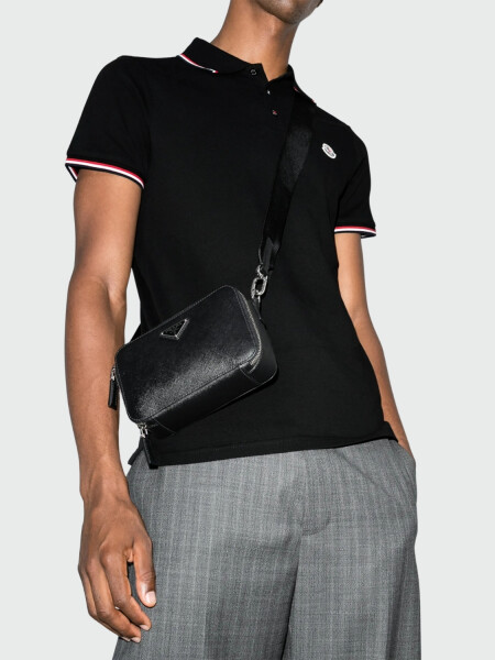 Moncler - Polo de Piqué de Algodón con Ribetes Tricolor Negro