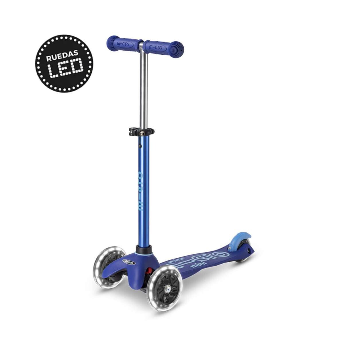 Monopatín Micro Mini Deluxe LED Ajustable con 3 Ruedas - Azul 