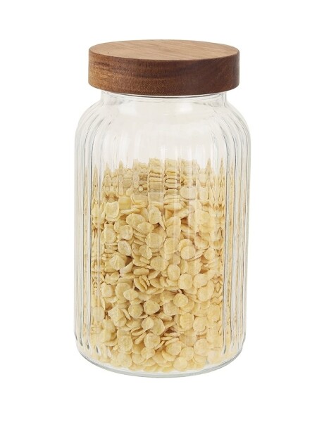 RECIPIENTE VIDRIO LABRADO C/TAPA MADERA 1200ML 11X11X20CM RECIPIENTE VIDRIO LABRADO C/TAPA MADERA 1200ML 11X11X20CM