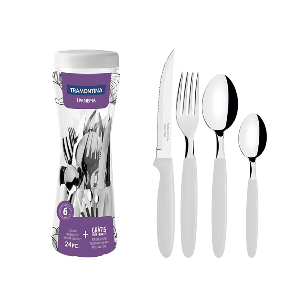 Juego cubiertos en pote, 24 piezas blanco "IPANEMA" -TRAMONTINA - TN8488 