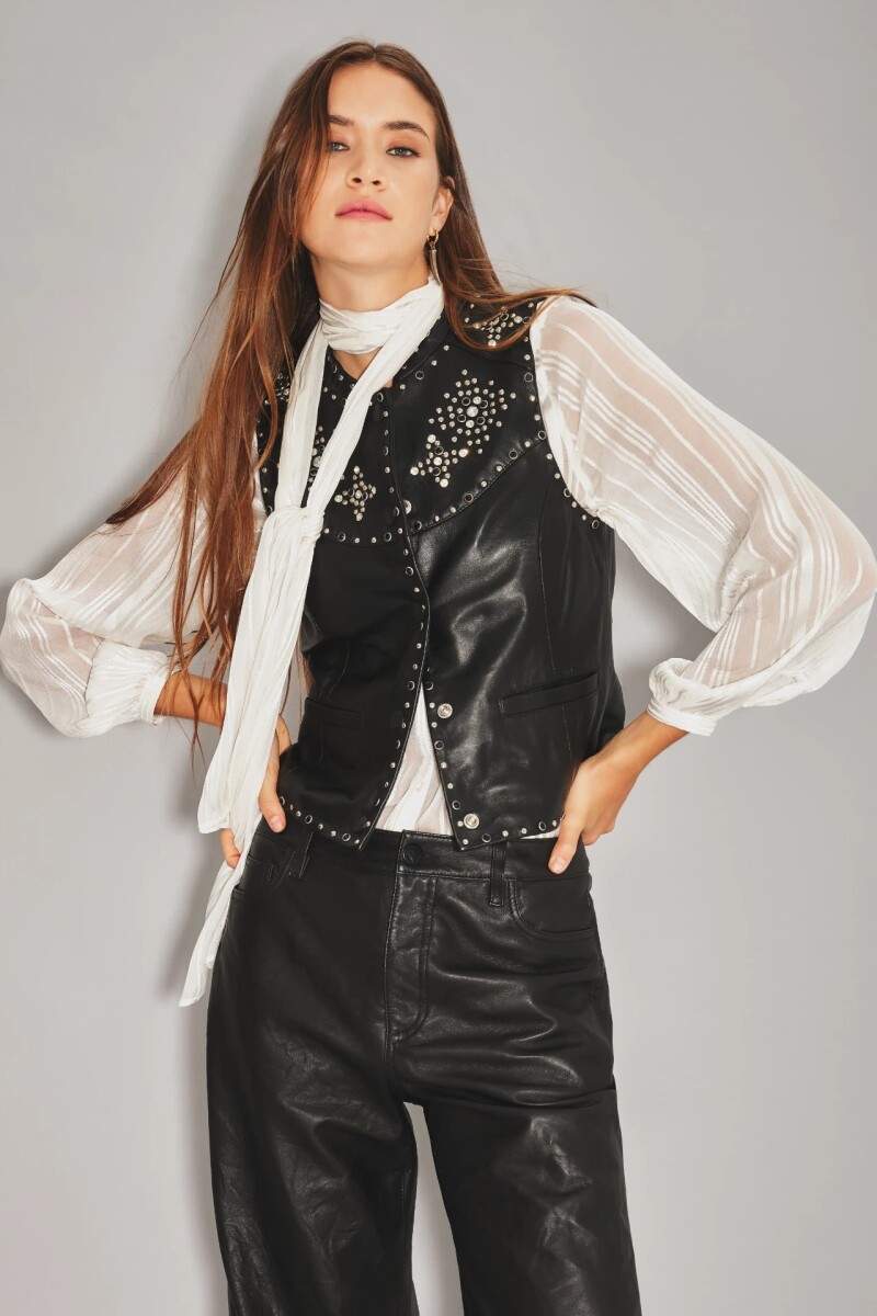 Chaleco Stars Cuero Negro
