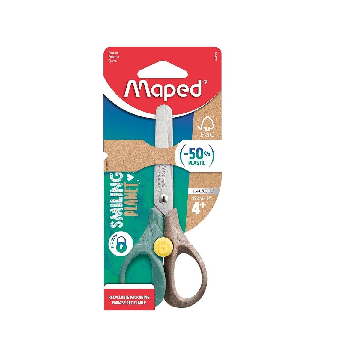 TIJERA SECURITY 13 CM SMILING PLANET MAPED BLISTER - Único 