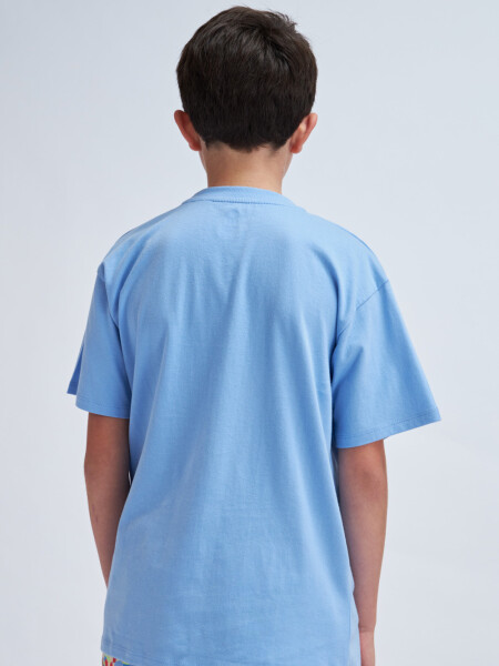 Remera manga corta con bolsillo Celeste