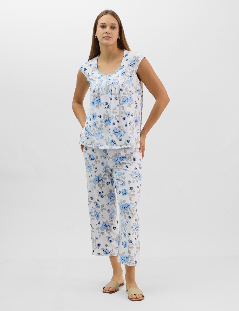 Pijama Con Capri - Blanco/multi 