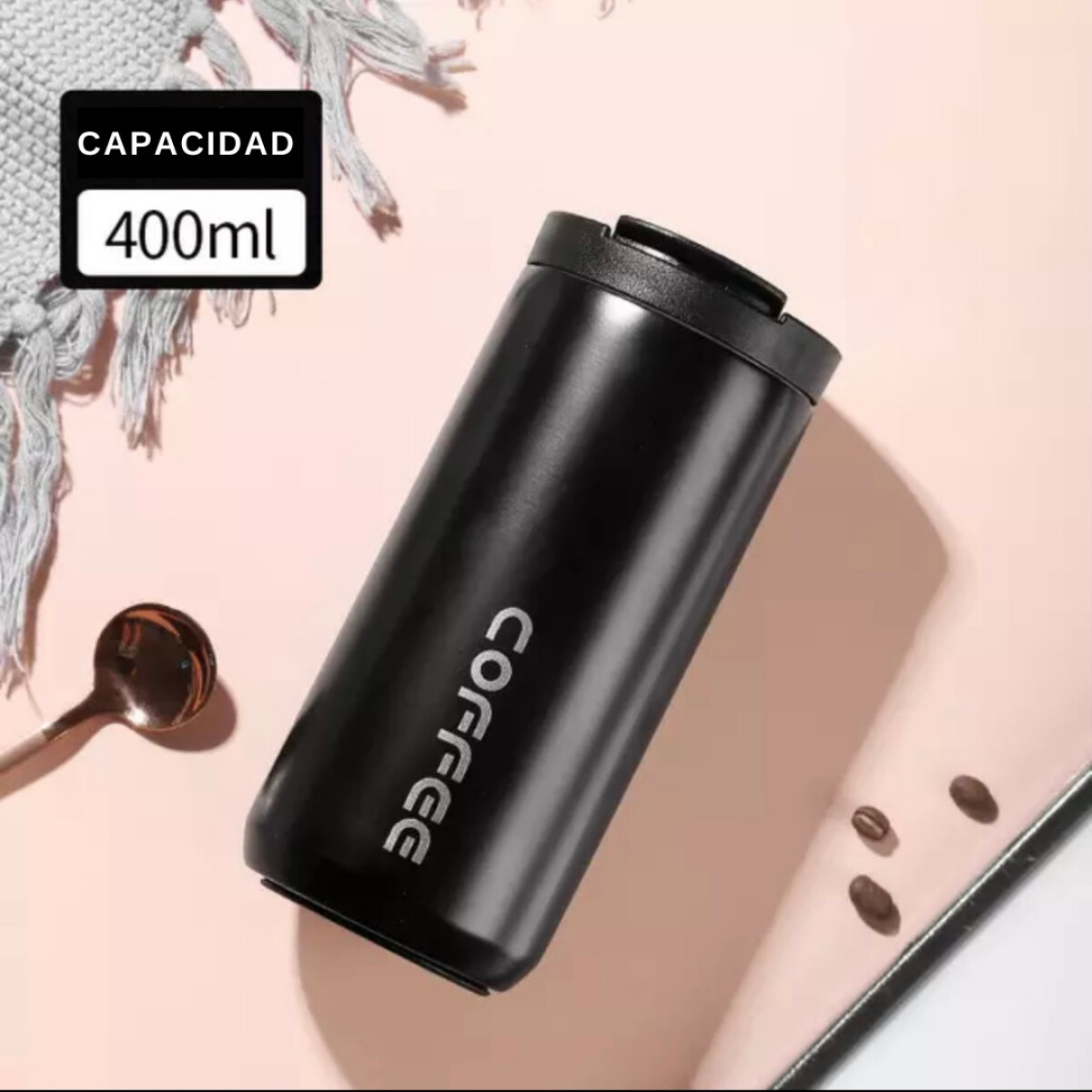 Vaso Termico Mug 400ml Con Tapa Coffee - Color negro 