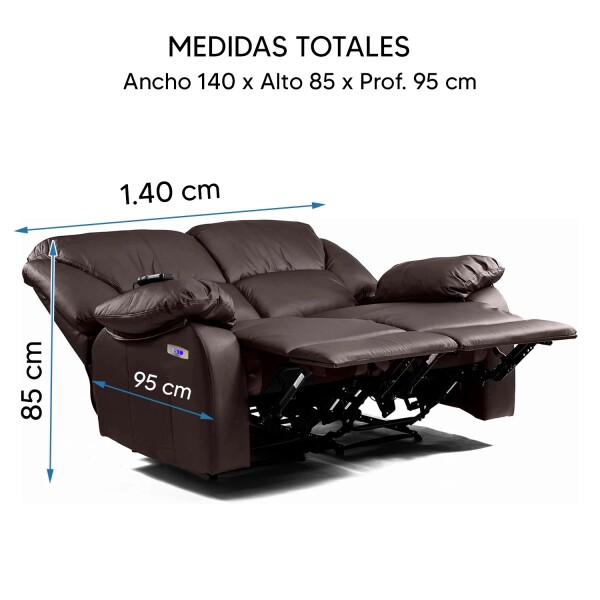 Sofá Sillón 2 Cuerpos Reclinable Masajeador Electrico Living Color Variante Marron