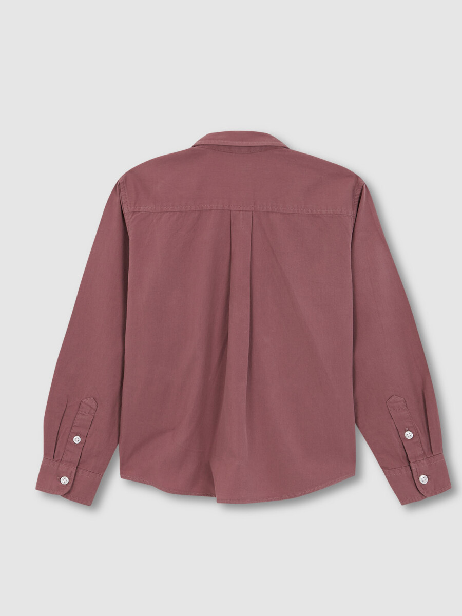 Camisa Lavada Y Detalle Bordado Rosa Oscuro