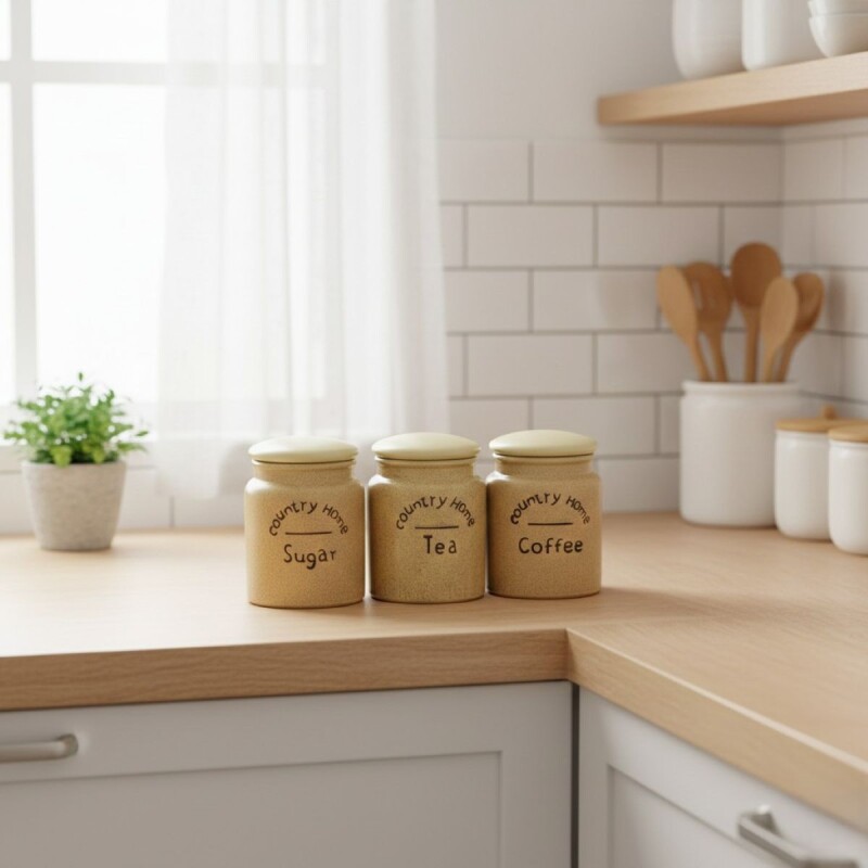 SET FRASCO CERAMICA BEIGE 10X13.5CM 3PZAS Unica