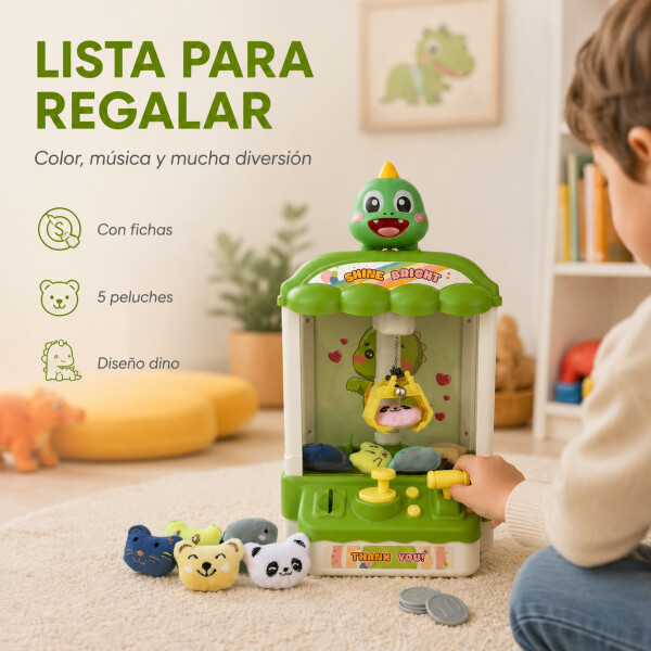 Máquina Infantil Grúa Agarra Juguetes Peluches Con Sonido Variante Color Verde