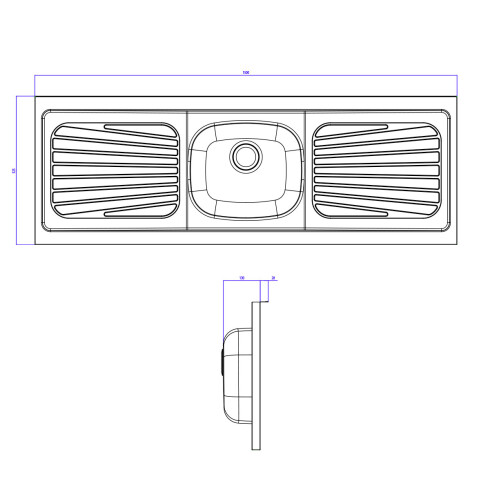 PILETAS DE COCINA MESADA CENTRAL 1500X525 C VALVULA 3 ½ 000
