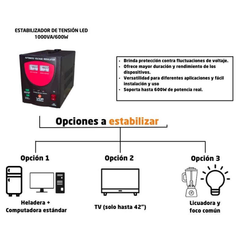 ESTABILIZADOR DE TENSION LED 1000VA ESTABILIZADOR DE TENSION LED 1000VA