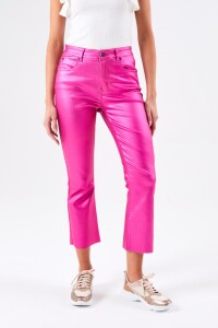 Crop Flare Waxed Fuscsia