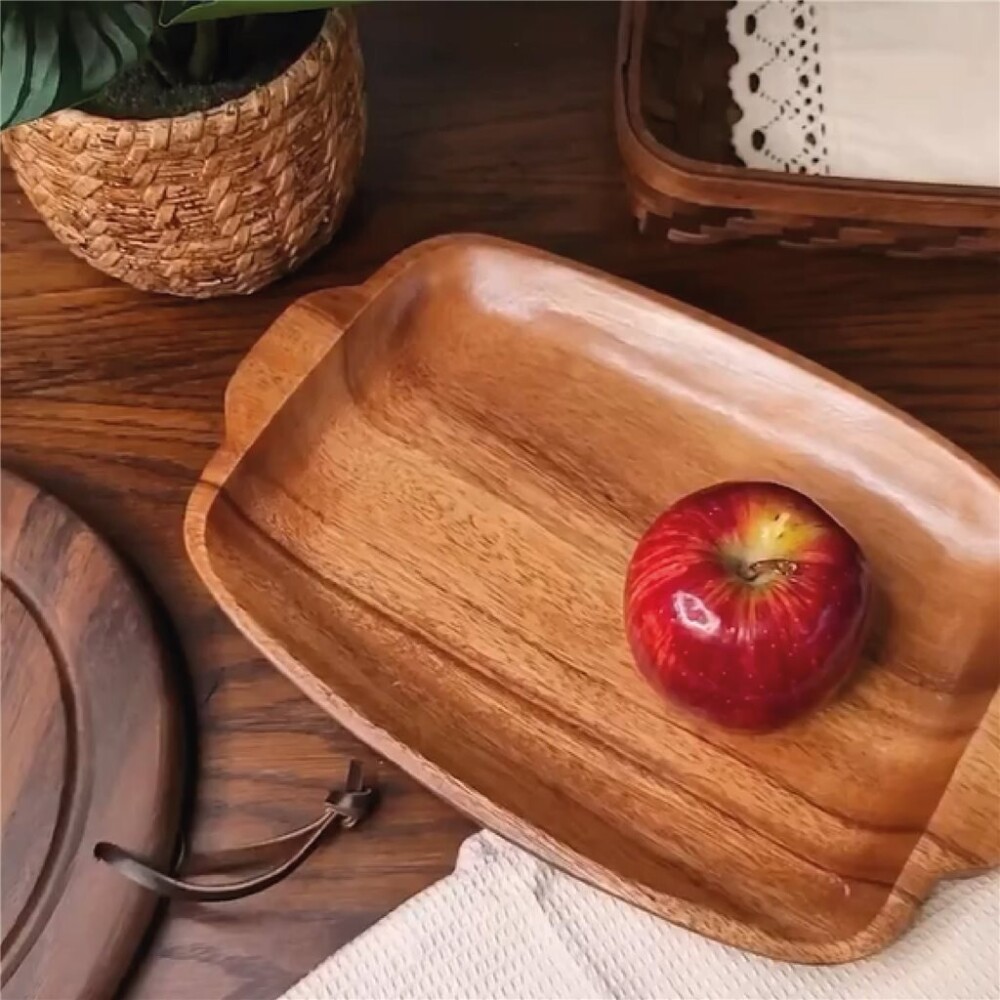 Bandeja Semi Rectangular.C/Mangos Madera BANDEJA SEMI RECT.C/MANGOS MADERA 30.5X20X2.5CM