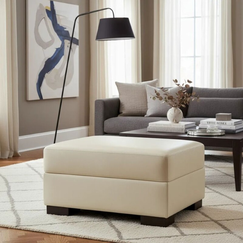 PUFF DOMINI OTTOMAN - 100% CUERO - PERLA MATE PUFF DOMINI OTTOMAN - 100% CUERO - PERLA MATE