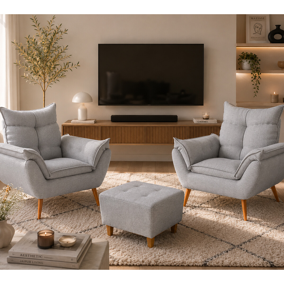 Set de 2 sillones Incluye 1 Apoyapiés Promo - Gris 