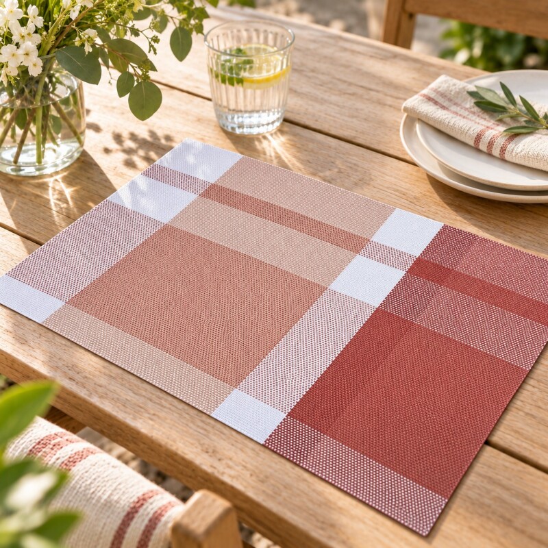 Individual PVC 45x30cm Cuadros Rojo