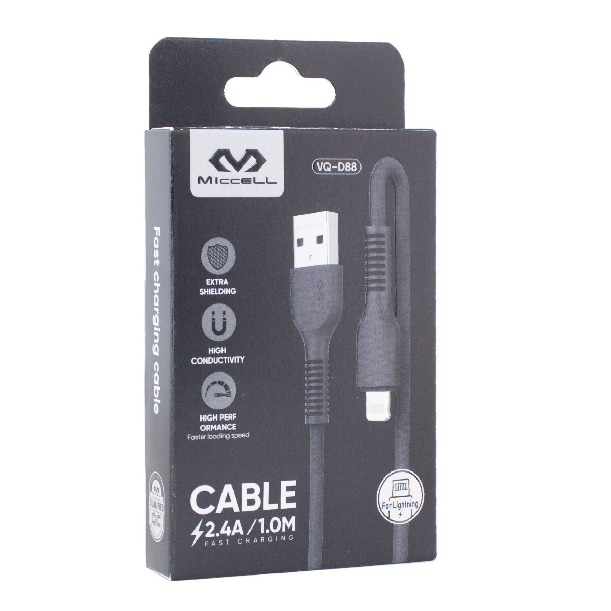 Cable Para iPhone Miccell 2.4a 1.0m Negro 