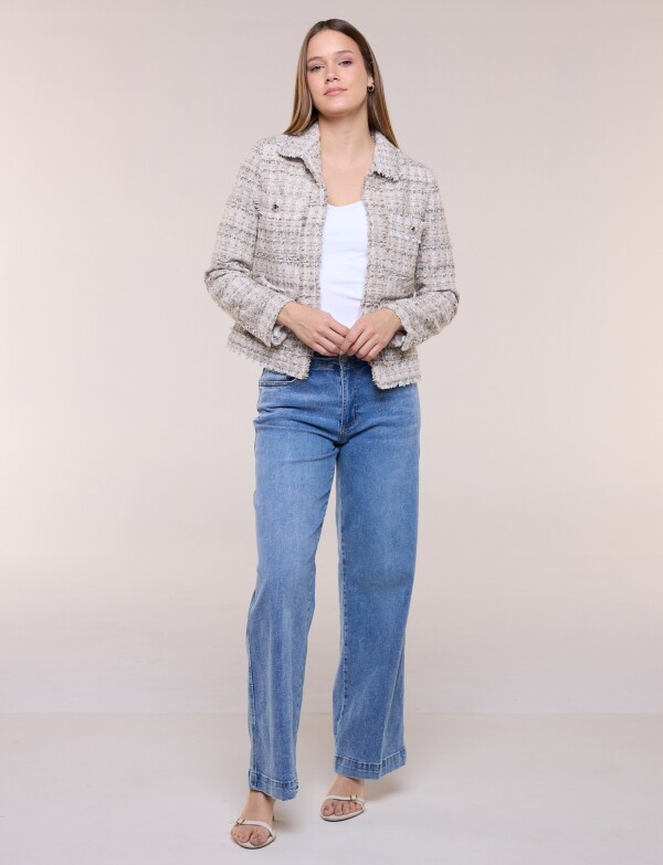 Chaqueta Tweed Con Bordes Desflecados MULTI/BEIGE