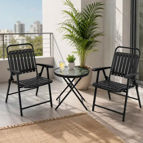 Set Juego Jardín Mesa Redonda + 2 Sillas Plegable Negro