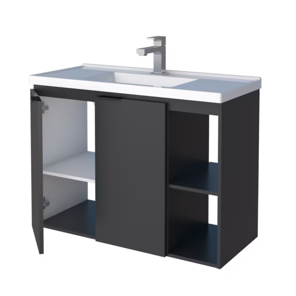 Mueble de baño suspendido Aster negro 80cm con bacha de resina Mueble De Baño Suspendido Aster Negro 80cm Con Bacha De Resina