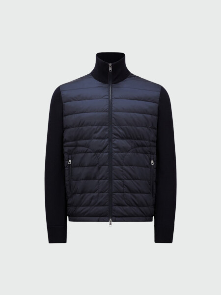 Moncler - Cárdigan de lana con relleno de plumas Azul