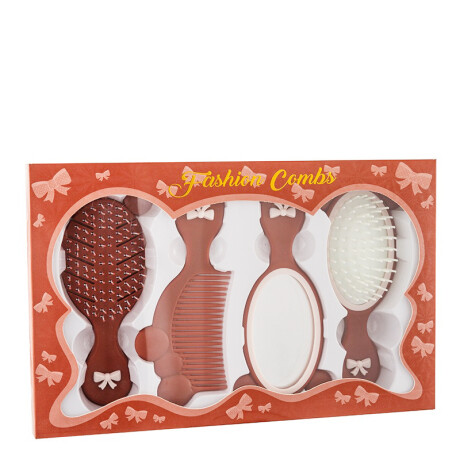 Set 4 piezas cepillos + peines + espejo Chocolate