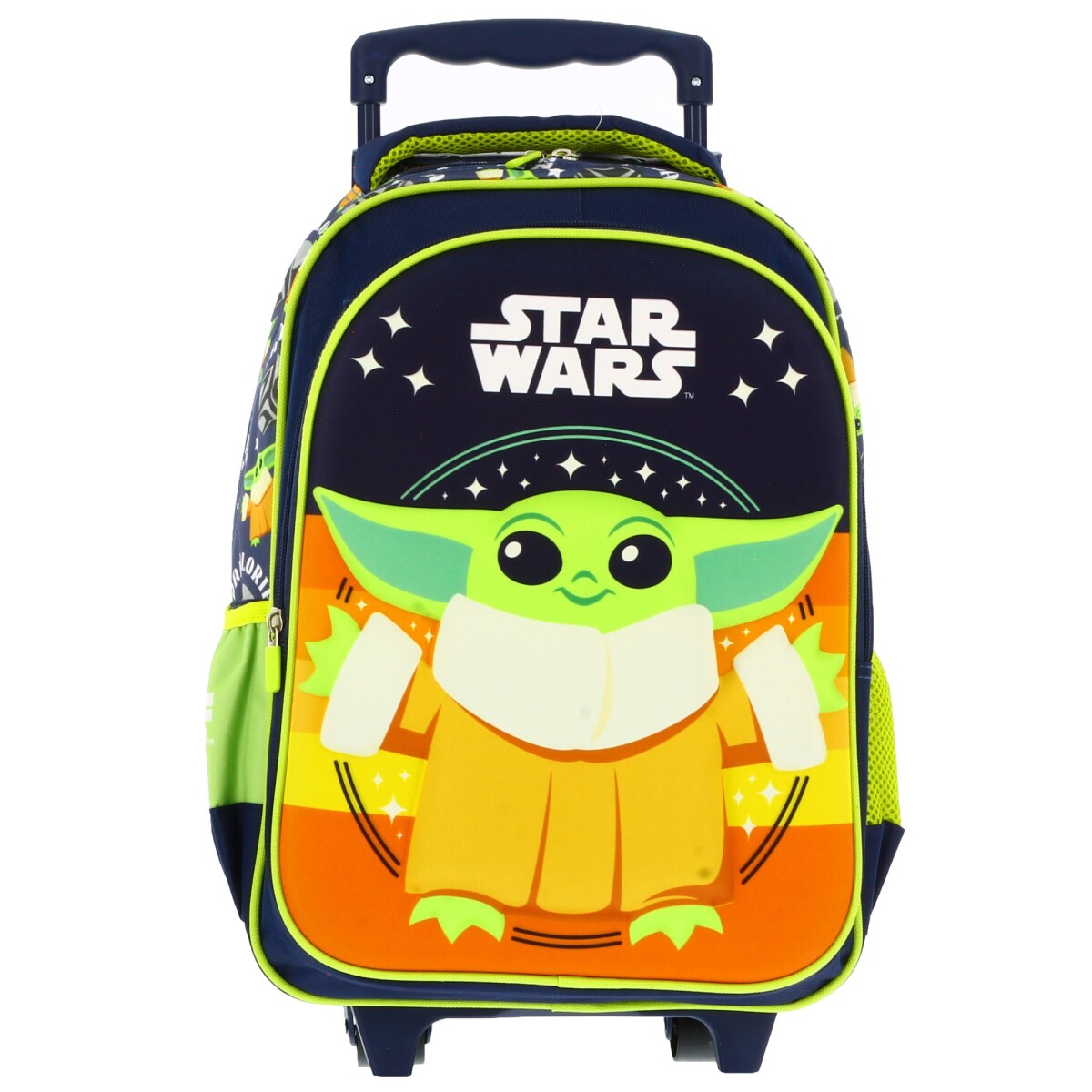 Mochila Disney Carro Baby Yoda - Azul - Verde Fluo 