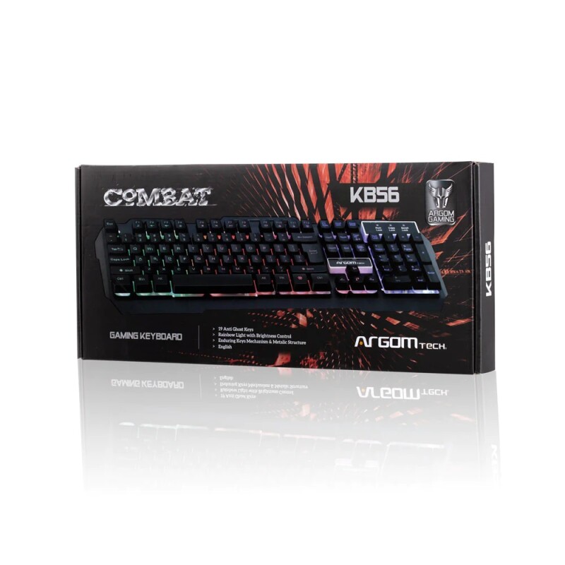 TECLADO GAMING COMBAT USB CUBIERTA METAL,INGLES, COLOR NEGRO 001