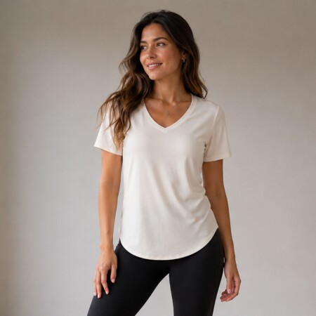 Remera Manga Corta Cuello En V Crepe Flow Fila BEIGE